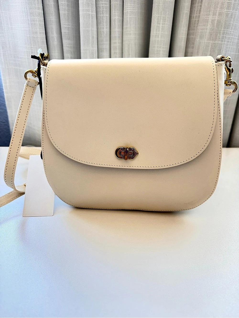 Clare V. Turnlock Louis. Crossbody Bag in White